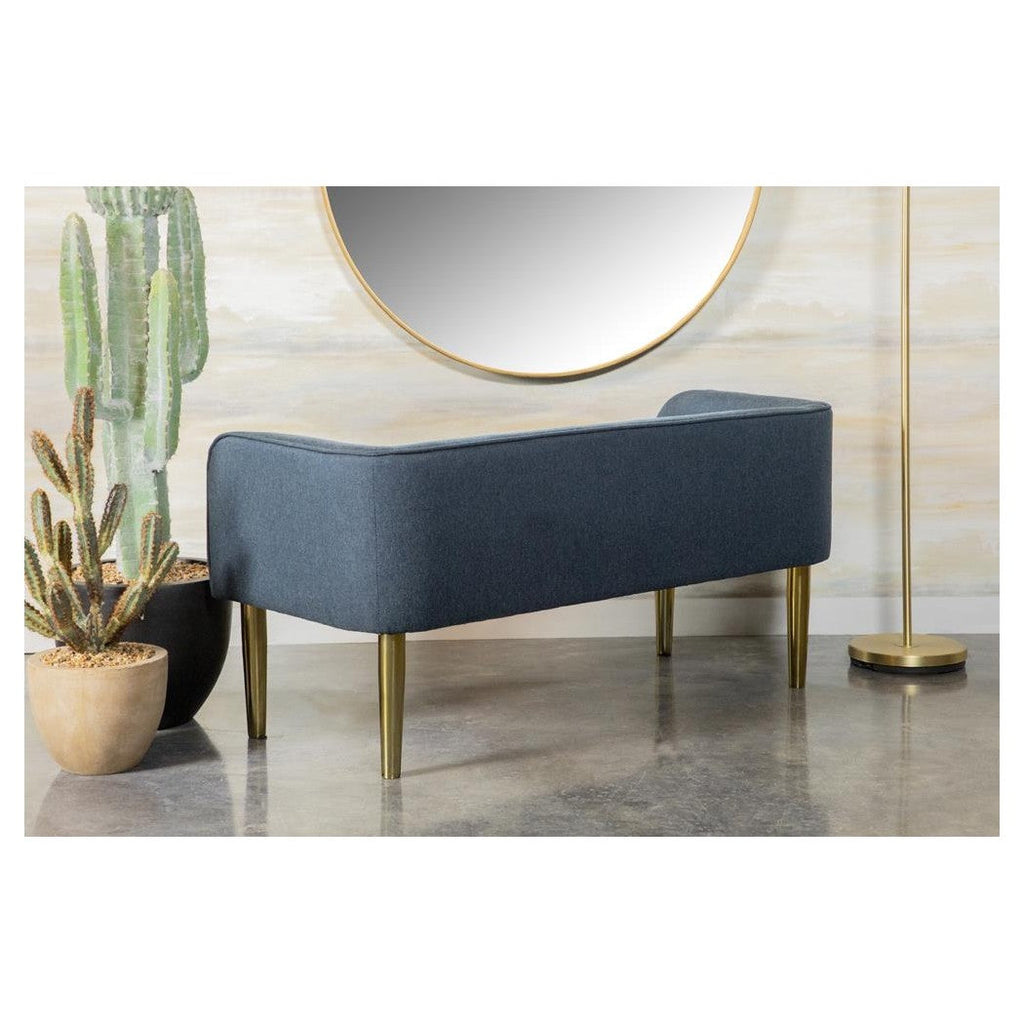 Low Back Upholstered Bench Blue and Gold 905688