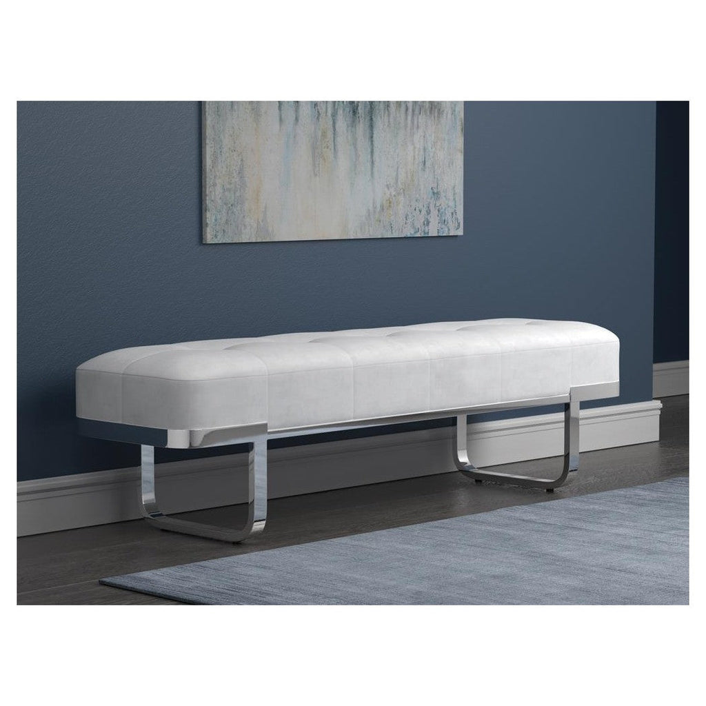 Tufted Upholstered Bench Off White and Chrome 910251