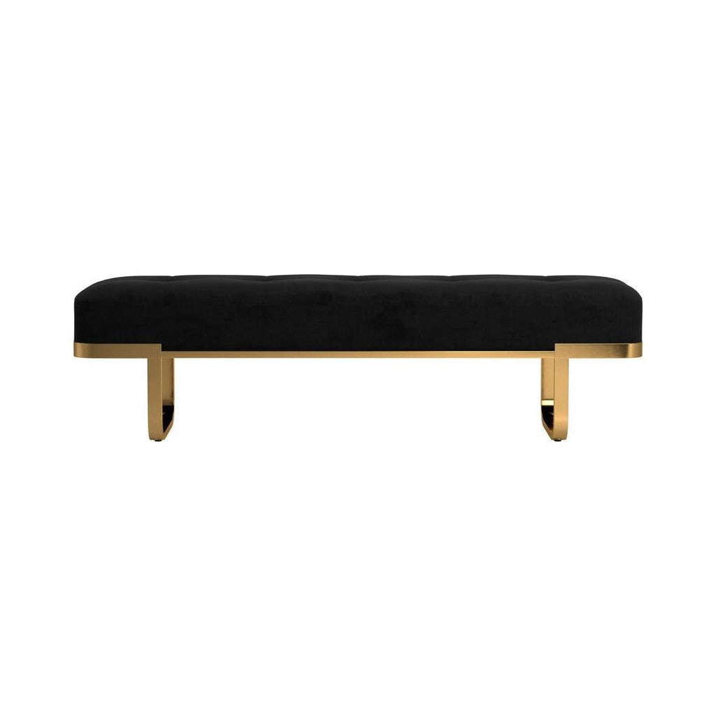Tufted Upholstered Bench Black and Brass 910252