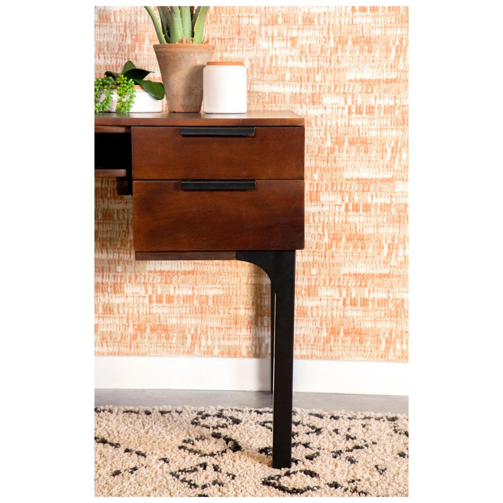 Portwall 4-drawer Writing Desk Brown and Matte Black 991038