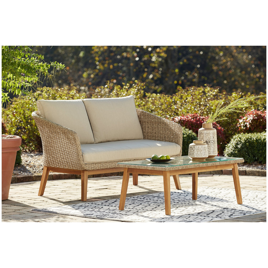 Crystal Cave Outdoor Loveseat with Table (Set of 2) Ash-P350-035