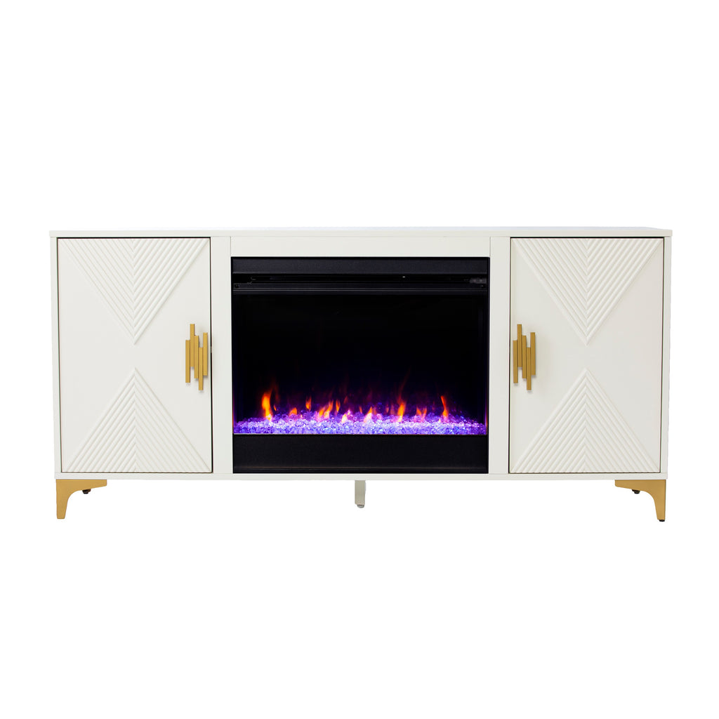 Lantara Color Changing Fireplace w/ Media Storage - Ivory FC1226056